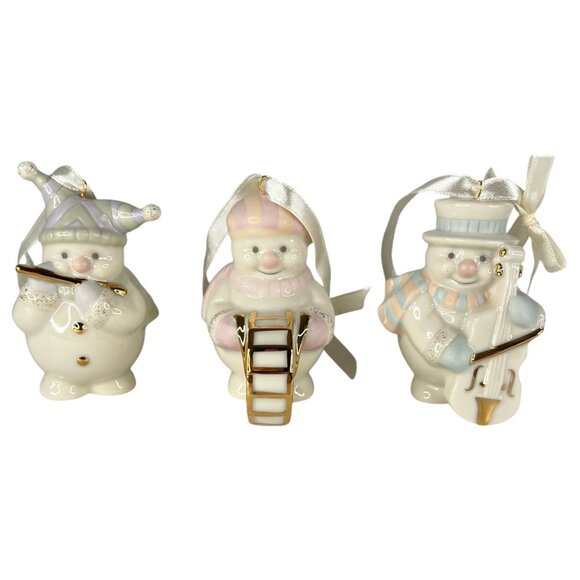 3 Lenox Snowman Christmas Ornaments Standabouts Figurine Set Musician Drum Flute - Picture 1 of 9